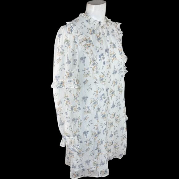 Allegra K Floral Ruffle Long Sleeve Mini Dress White Lined L Feminine Romantic - Picture 10 of 13